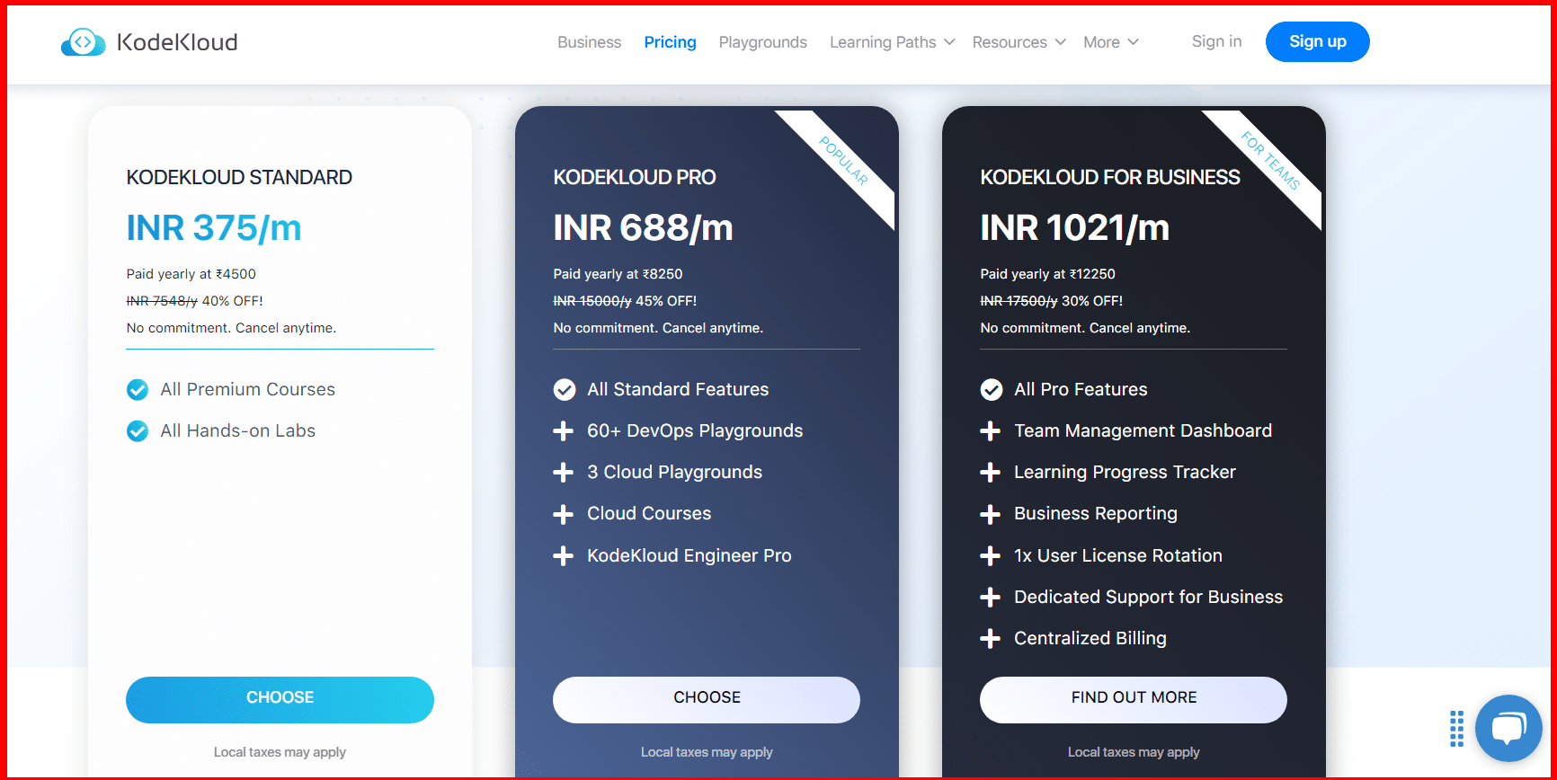 KodeKloud Pricing Features