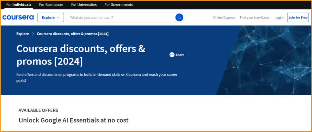Coursera discounts, offers & promos [2024]