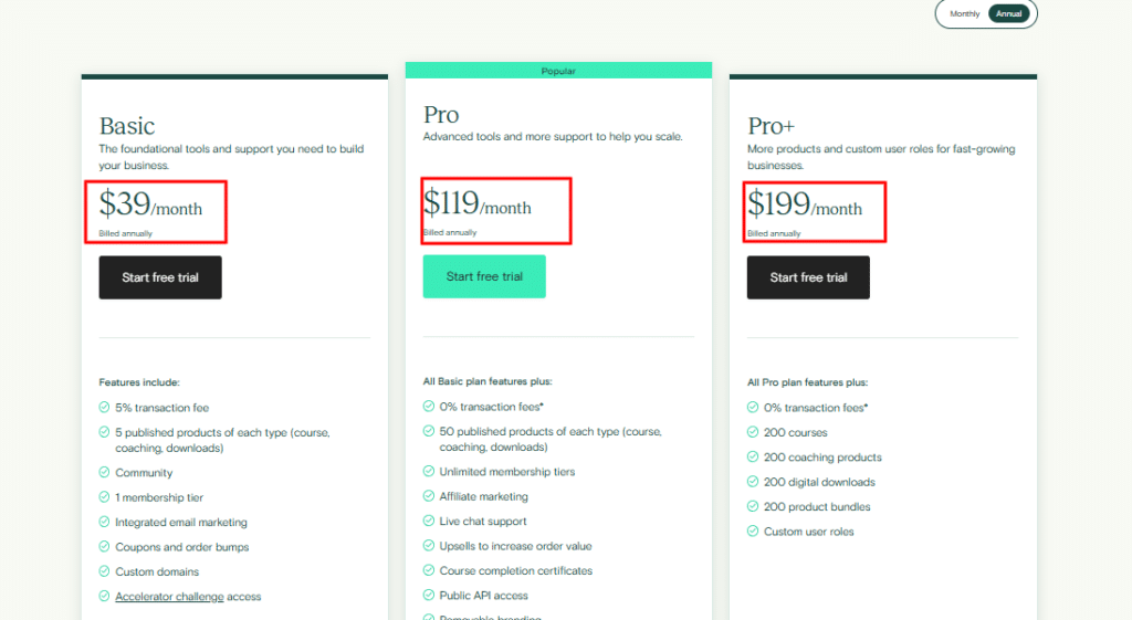 Teachable pricing