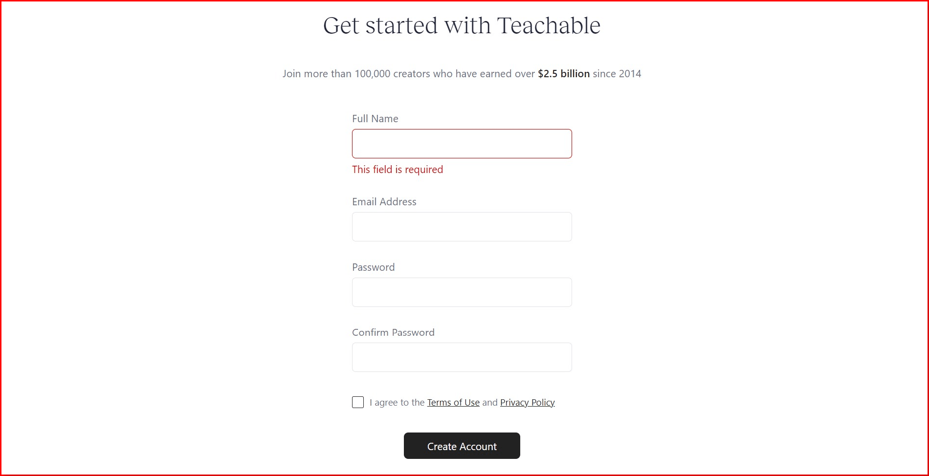 Teachable Sign up account