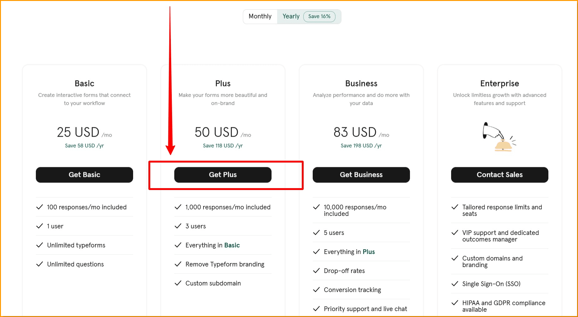 Typeform pricing plan