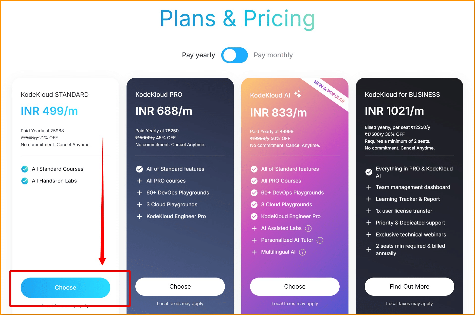 KodeKloud Pricing page